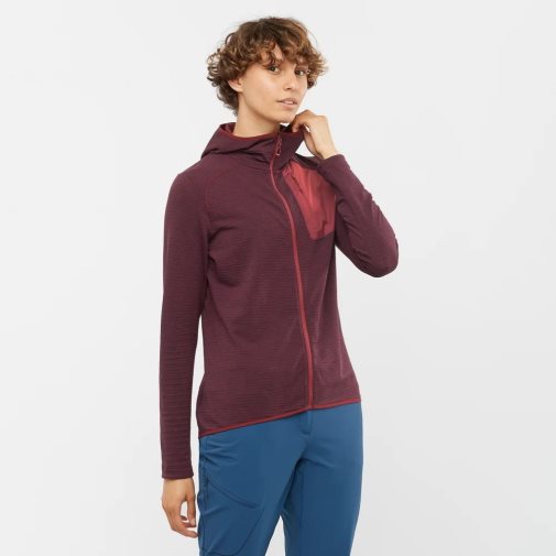 Burgundy Salomon Essential Lightwarm Hooded Women's Jackets | PH 51026R